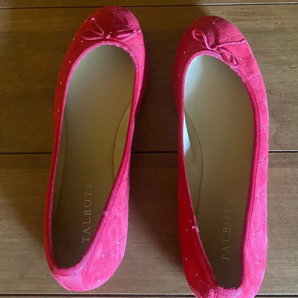 Talbots 8.5 Penelope Quilted Ballet Flats - Red Studded Suede - Picture 12 of 13